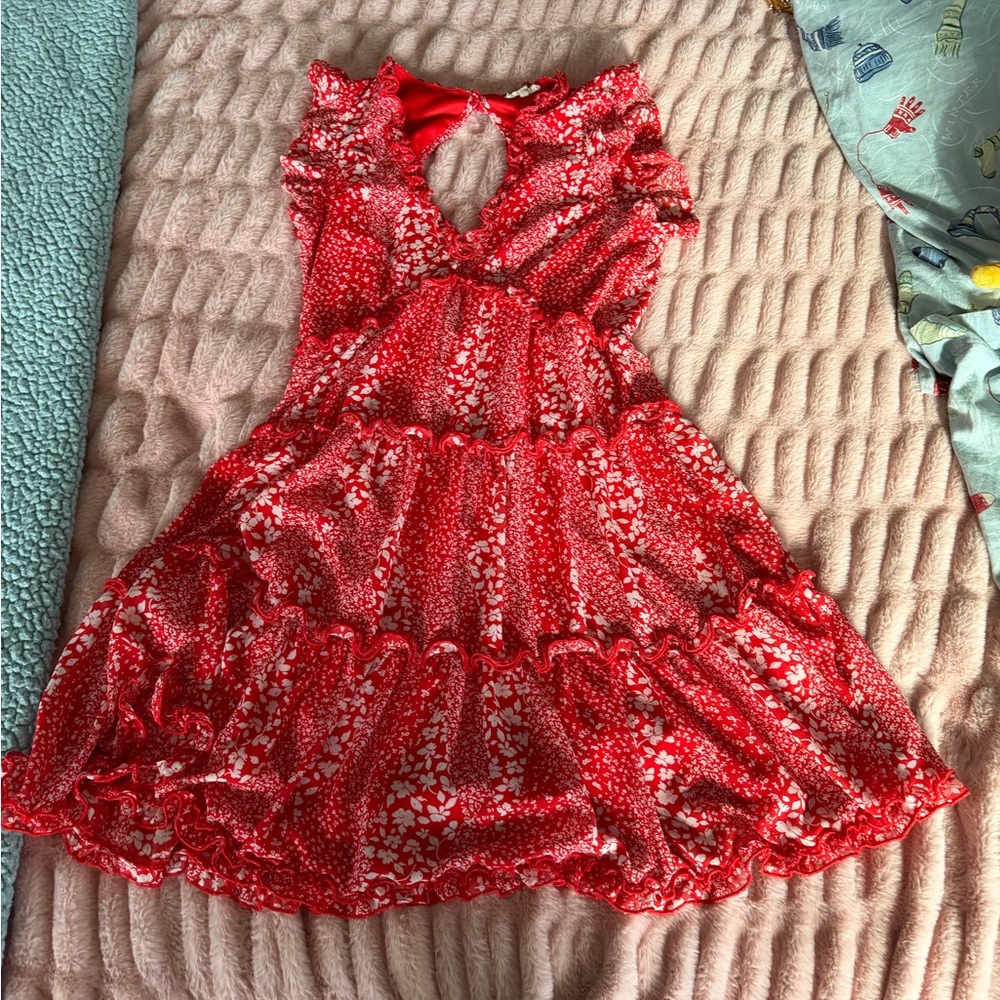 In Loom Red and White Flower Dress